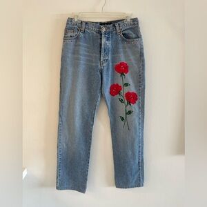 ABS Allen Schwartz embroidered rose denim jeans size 6 RARE!